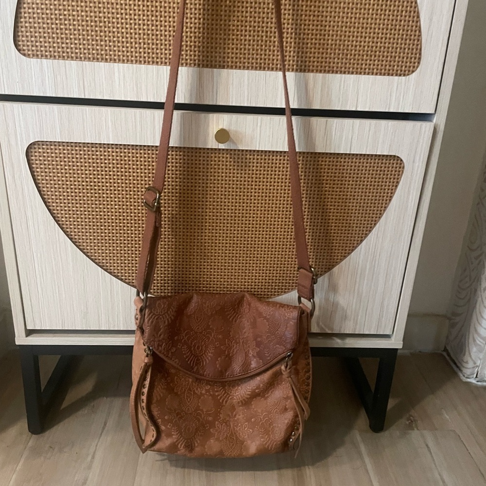 The Sak Brown Embossed Leather Crossbody Bag